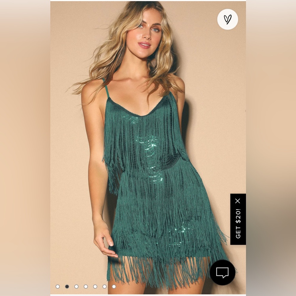 Lulus Get in the Groove Emerald Green Sequin Fringe Bodycon Dress, Size Small